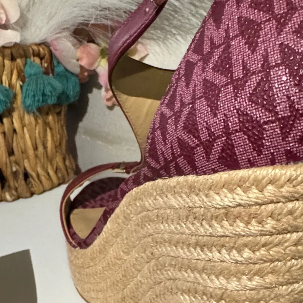 Michael Kors Burgundy and Tan Wedge Sandals - Picture 8 of 16